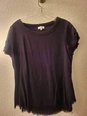 Women’s Black Short-Sleeve Fringe Top, Small